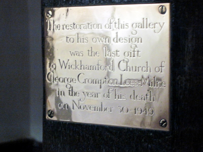 12. Plaque commemorating the restoration of the gallery by George Lees-Milne in 1949.