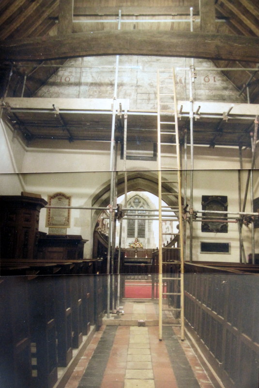 A composite picture of the scaffolding erected for the conservators to work on.