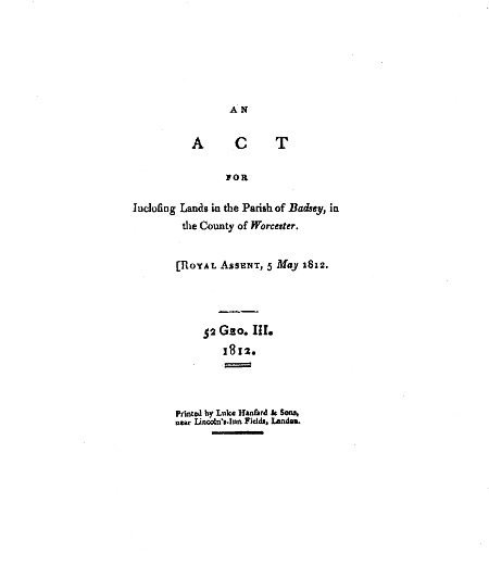 Front cover of the printed Act of Parliament