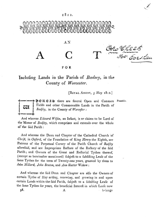 First page of the printed Act of Parliament