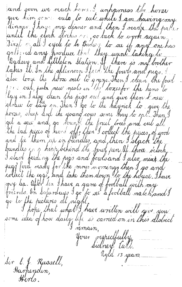 Letter written by Sidney Cull in 1933 