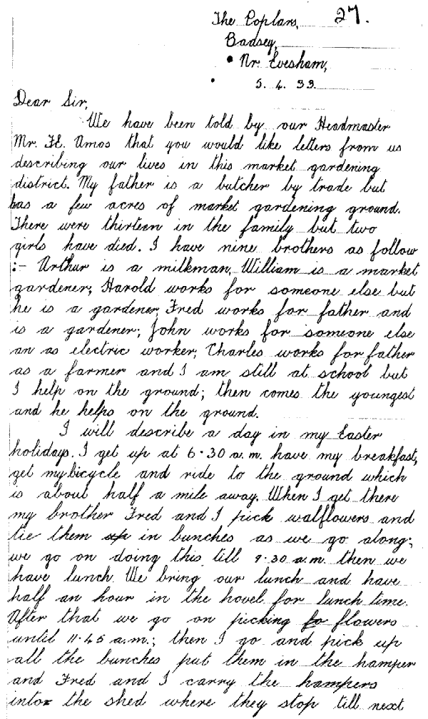 Letter written by James Wheatley in 1933 