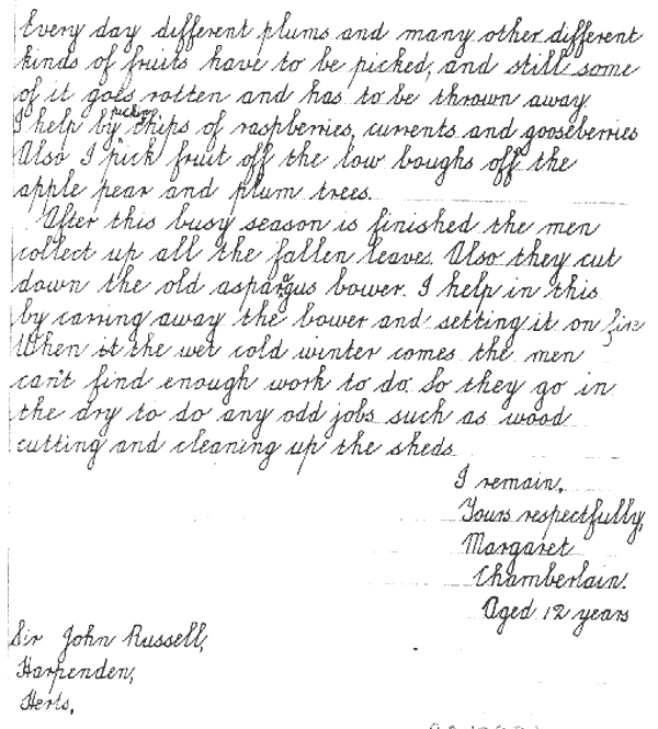 Letter written by Margaret Chamberlain in 1933 