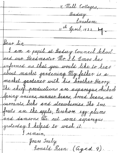 Letter written by Ronald Keen in 1933 