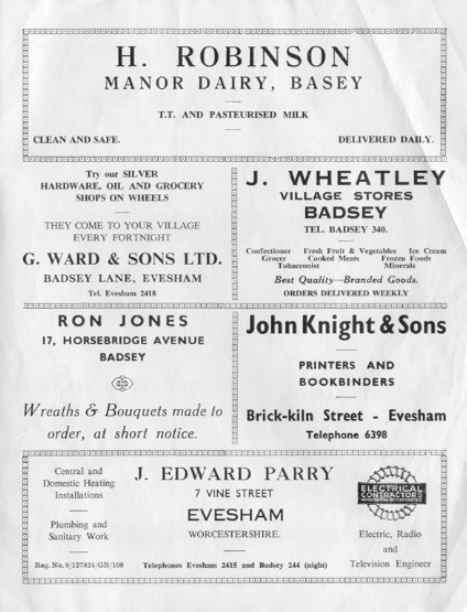 Advert - H. Robinson, Manor Dairy