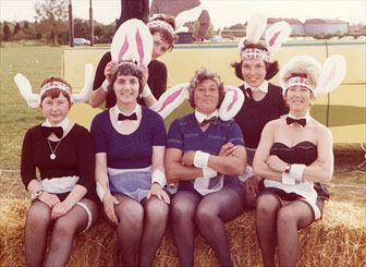 Bunny girls, left to right, back row, June Caswell, Sheila Taylor, front row, Ros Grinnel, Daphne Cleaver, Mary Dore, Bet Benfield.