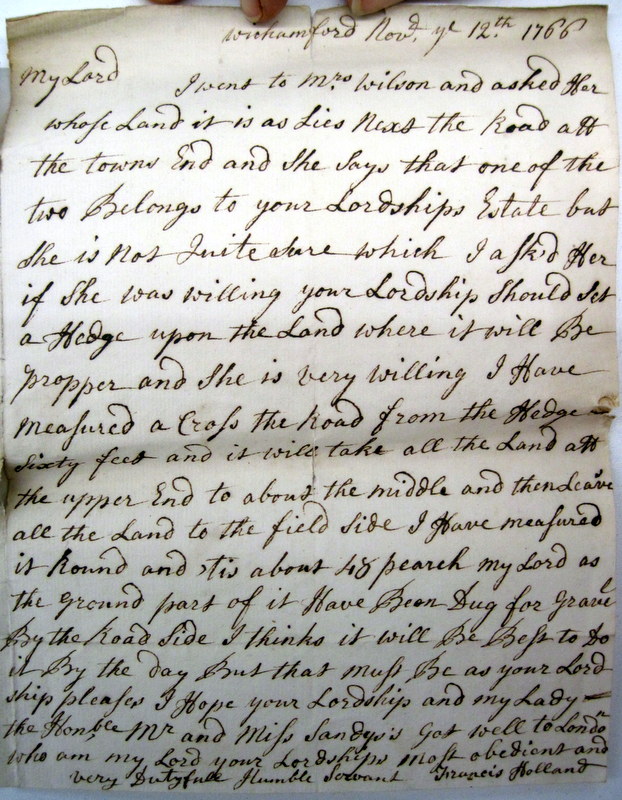 Letter sent to Lord Sandys in London on 12th November 1766