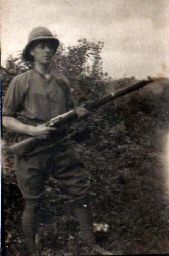 Private Norris Haines with rifle in Northern Italy during the Great War.