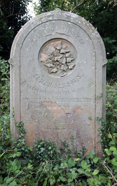 The grave of Sarah Sansome  nee  Phillipps, John’s older sister, also in Buckland churchyard.