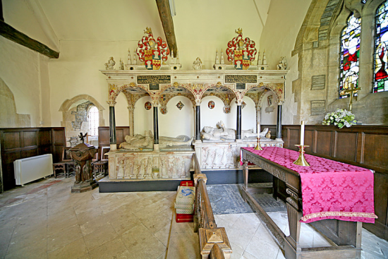 The ornate Sandys tombs in the Chancel of Wickhamford Church