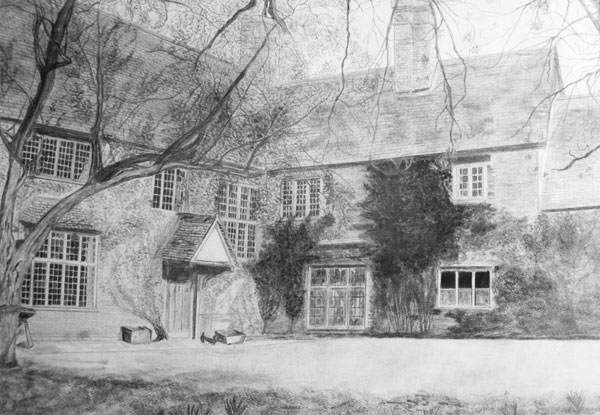 Pencil drawing of the front of the Manor - date/artist unknown.
