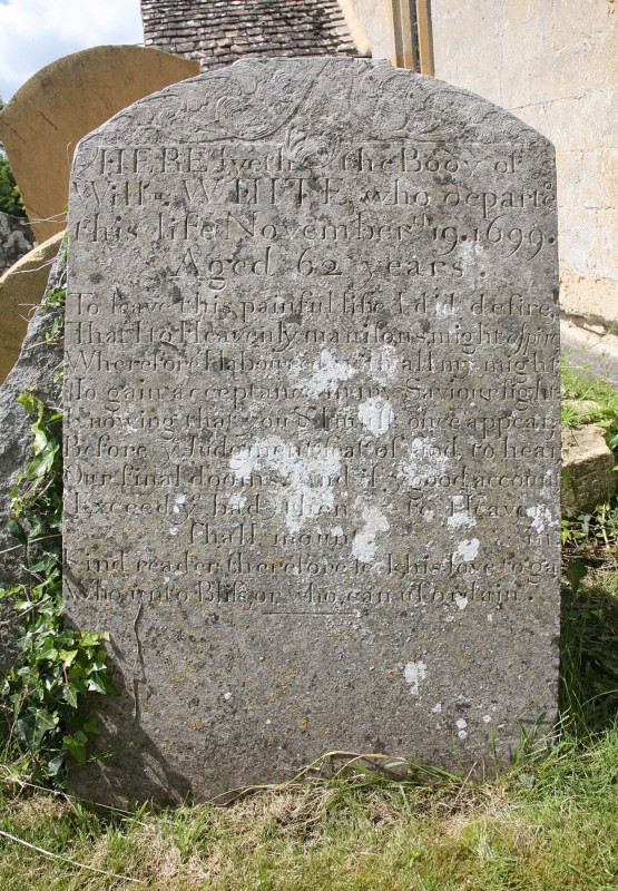Headstone of William White (Senior), in Wickhamford Churchyard