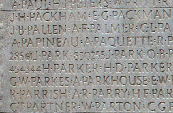 A. R. Parry’s name on the Vimy Memorial