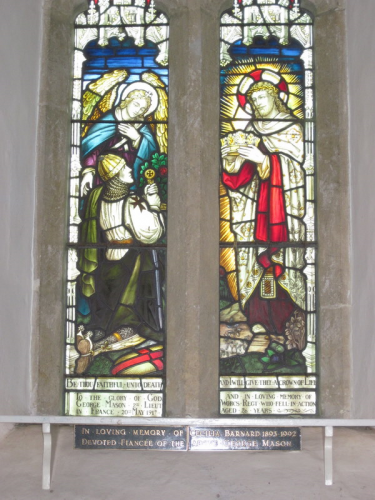 Stained glass window in Wickhamford Church installed in memory of Lt George Mason