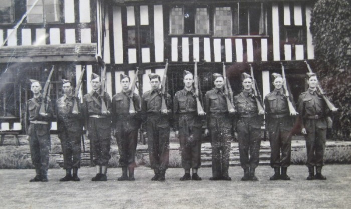 2. A section of the Broadway Company at Wickhamford Manor – from left to right, Sgt. Fred Barnard, Charlie Emer, Reg Knight, Joe Wheatley, Bill Sears, Bill Knight, Fred 'Clack' Wheatley, Bill Addis, George Addis and Jim Brailsford.