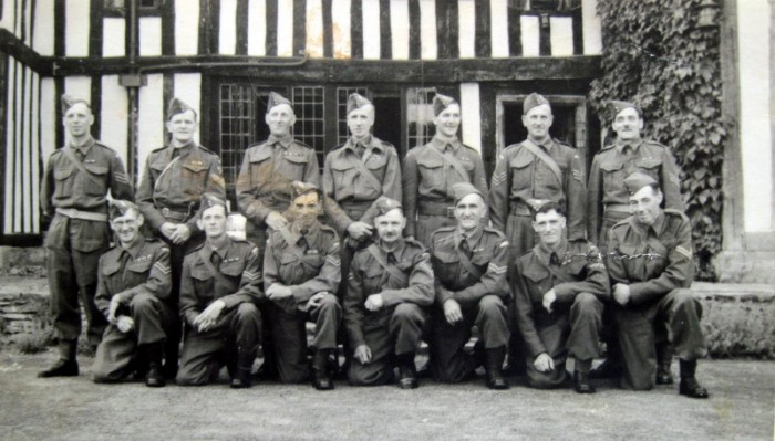 4. Lieut Horsfield (centre rear) with N.C.O.s of the Broadway Company  at Wickhamford Manor. In the front row, 3rd from the right is Sgt Frederick Taylor.