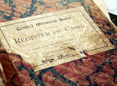 The front cover of the Register of Cases, started by Eliza Stanley in 1905.
