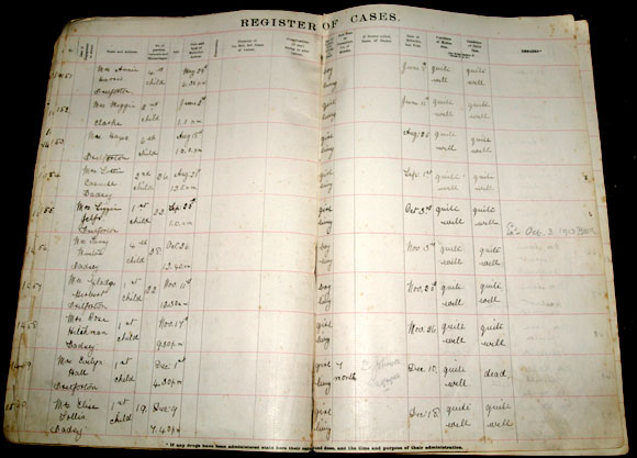 An example of one of the pages in the Register of Cases.
