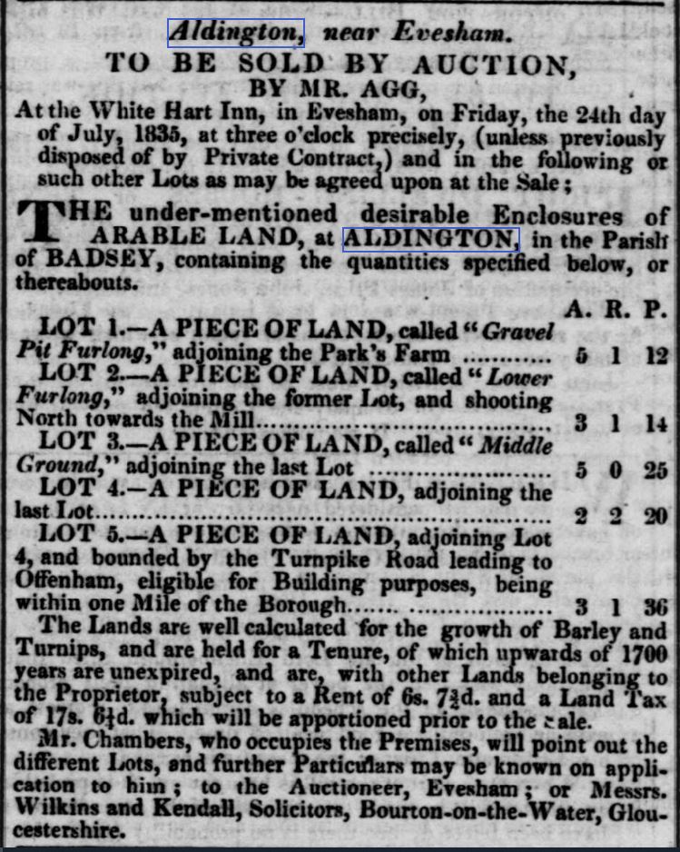 1835 sale of land Aldington