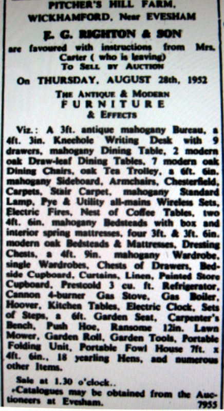 1952 Pitchers Hill Farm contents auction
