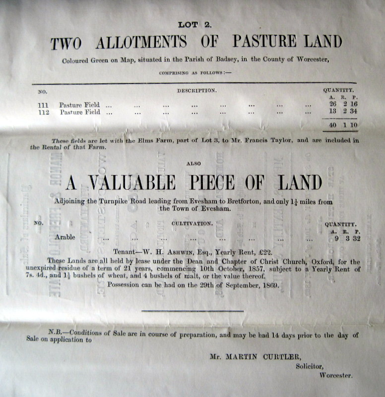 (17) Additional land sold as Lot 2 (red on main Map (4) above)