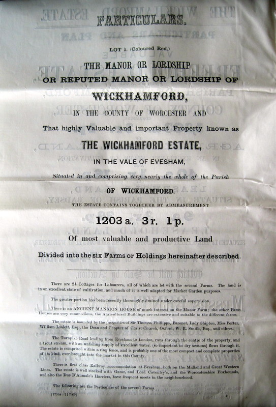 (3) Particulars of the forthcoming sale of the Manor of Wickhamford (now mentioning 24 Labourers’ Cottages)