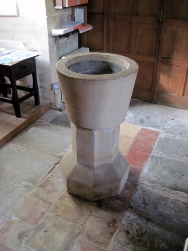 46. Stone font in the nave, restored by Rev. T. H. Hunt, who became vicar in 1852.