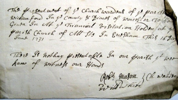 Churchwarden’s Presentation, 16th June 1731