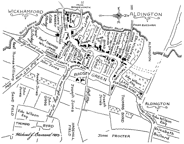 Map based on the 1812 Enclosure Map by Michael J. Barnard, 1983