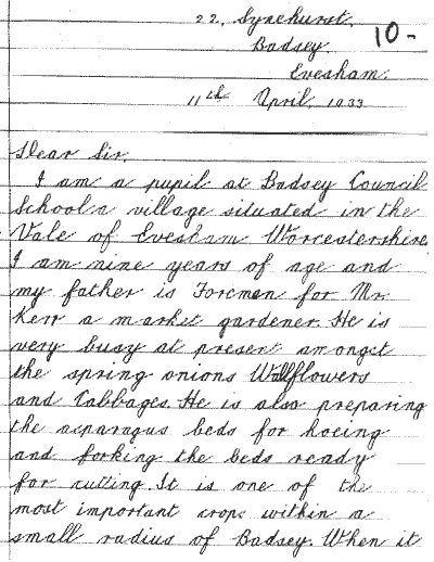 Letter written by Leslie Malins in 1933 