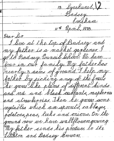 Letter written by John Keen in 1933 