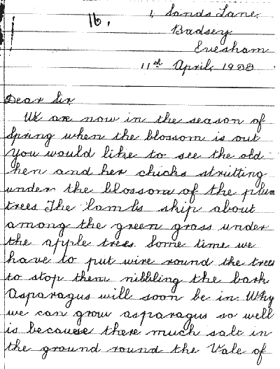 Letter written by George James in 1933 