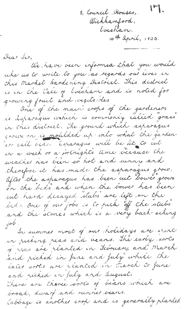Letter written by Harry Field in 1933 