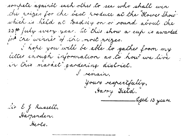 Letter written by Harry Field in 1933 