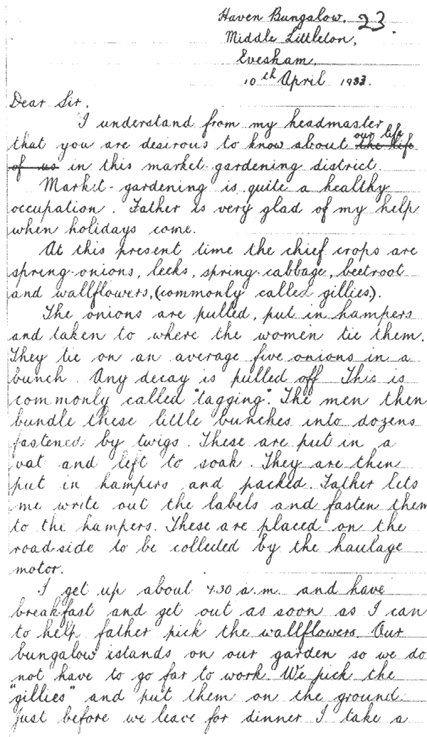 Letter written by B B Bayliss in 1933 