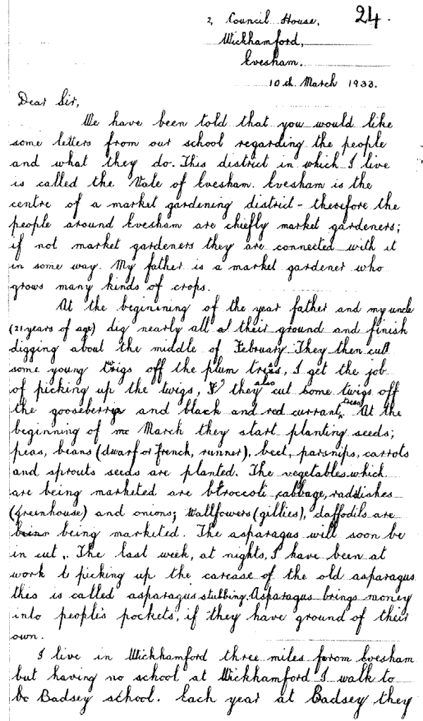 Letter written by James A Parker in 1933 