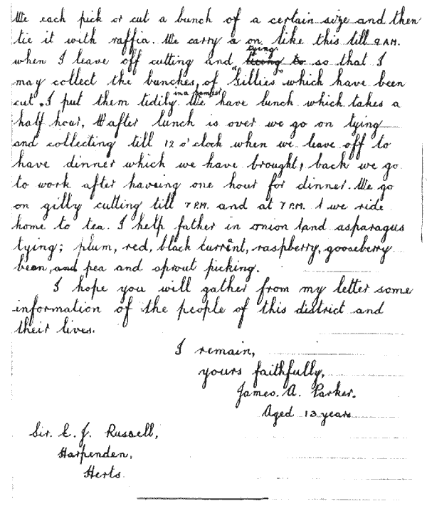 Letter written by James A Parker in 1933 