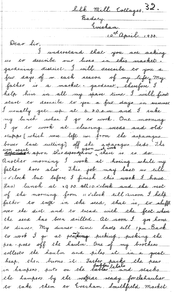 Letter written by Charles W Major in 1933