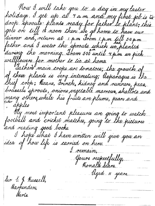 Letter written by Ronald Sears in 1933