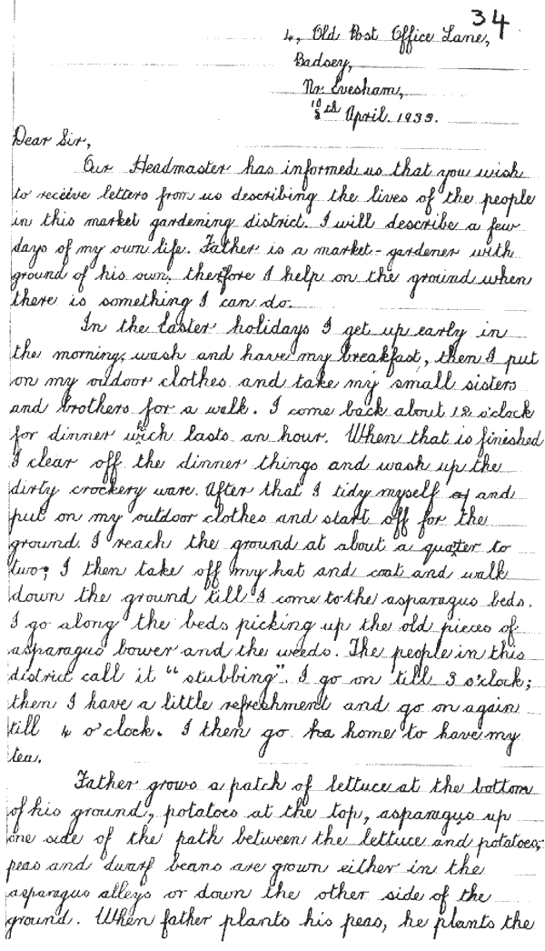 Letter written by Audrey Major in 1933 