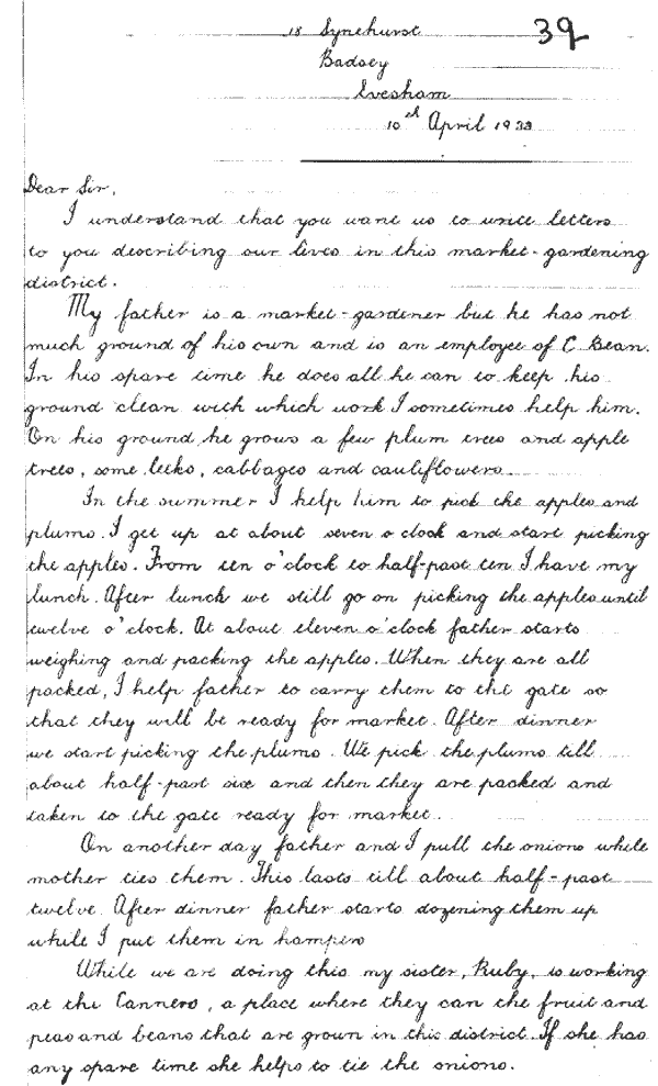 Letter written by Stanley Hatch in 1933 
