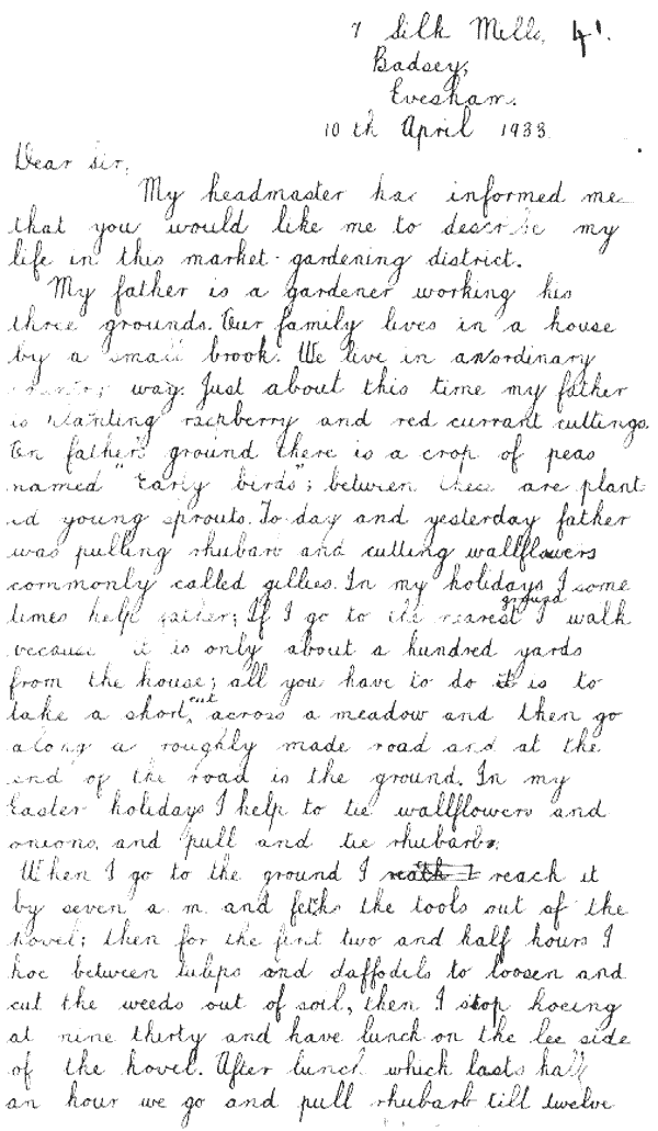 Letter written by C Keen in 1933 