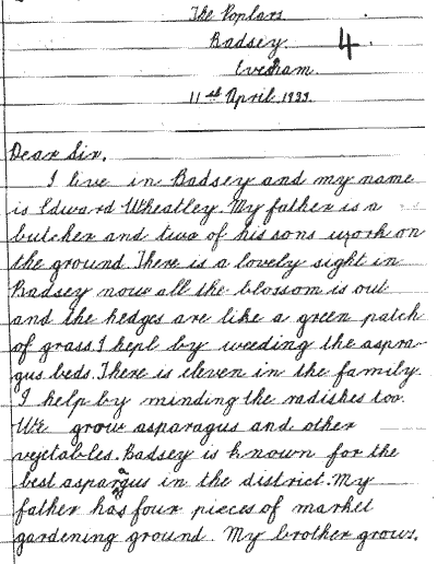 Letter written by Edward Wheatley in 1933