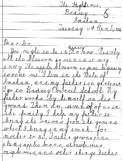 Letter written by Fred Perkins in 1933 