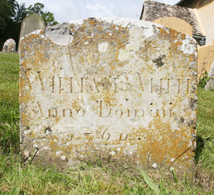 A footstone for William White buried in 1760.