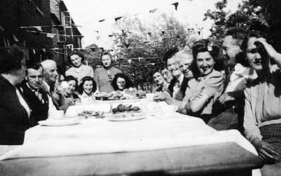 VJ Party outside Mill Cottages, 1945 - adults.