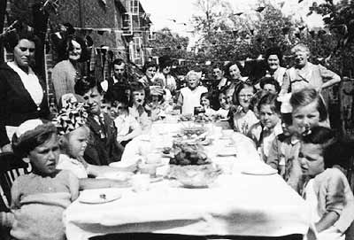 VJ Party outside Mill Cottages, 1945 - children.