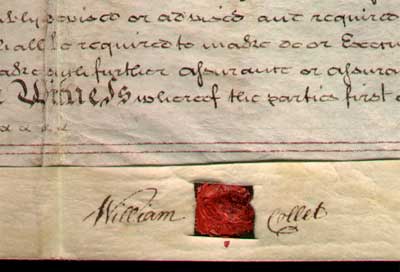 William Collet's seal and signature in 1774