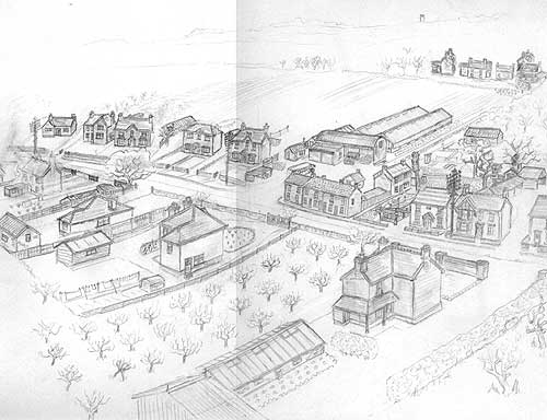 Sketch of the area around Bird's garage in the 1930s and early 1940s