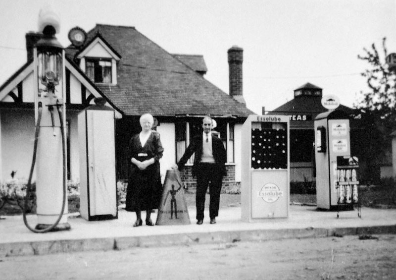 This is a picture of the pumps - selling Esso at that time - and the Tea Room behind.